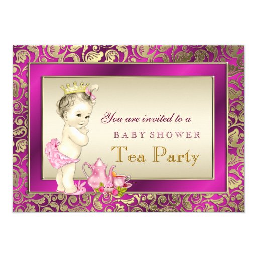 Elegant Pink and Gold Girls Tea Party Baby Shower 4.5x6.25 Paper Invitation Card