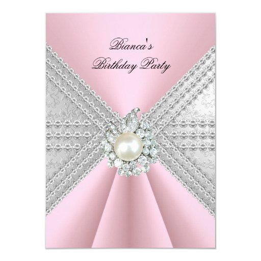 Elegant 50th Birthday Silver Pink Diamond Pearl 4.5x6.25 Paper Invitation Card