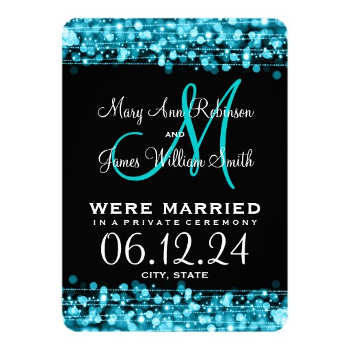 Elegant Marriage Elopement Sparkles Turquoise 4.5x6.25 Paper Invitation Card (front side)