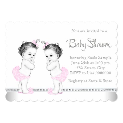 Elegant Twin Girl Baby Shower 5x7 Paper Invitation Card