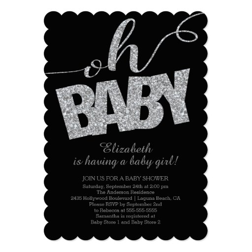 Oh Baby! Modern Glitter Baby Shower Invitation 5" X 7" Invitation Card