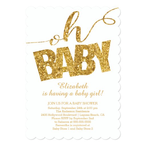 Oh Baby!  Gold Glitter Baby Shower Invitation 5" X 7" Invitation Card