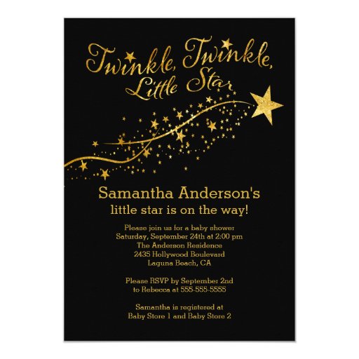 Modern Gold Little Star Baby Shower Invitation 5" X 7" Invitation Card