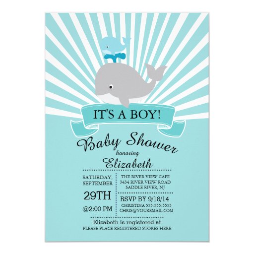Modern Whale Boys Baby Shower Invitation 5" X 7" Invitation Card (front side)