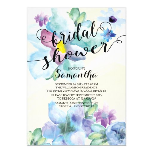 Modern Watercolor Flowers Bridal Shower Invitation 5" X 7" Invitation Card (front side)