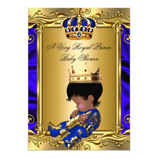 Prince Royal Blue Baby Shower Regal Gold Boy 2 5x7 Paper Invitation Card