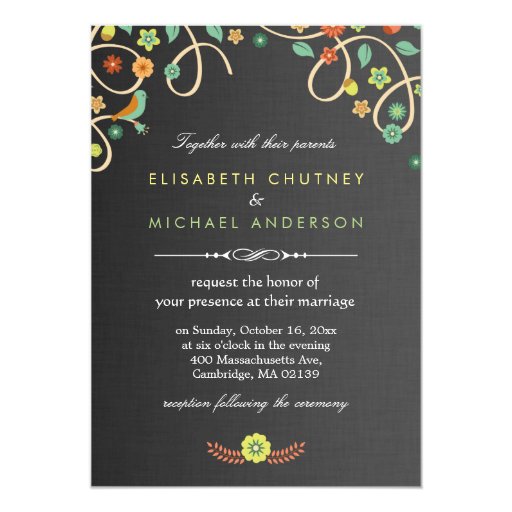 Elegant Swirl Floral Nature Whimsical Wedding 5x7 Paper Invitation Card