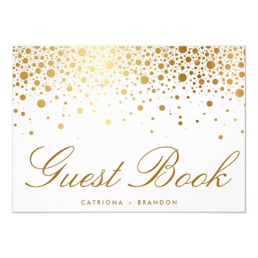 Faux Gold Foil Confetti Elegant Guest Book Sign 5x7 Paper Invitation Card