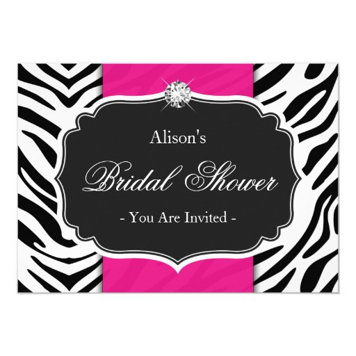 Bridal Shower Wedding Shower Zebra Print Hot Pink 5x7 Paper Invitation Card