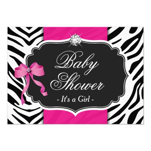 Girl Baby Shower - Elegant Zebra Print Hot Pink 5x7 Paper Invitation Card (front side)