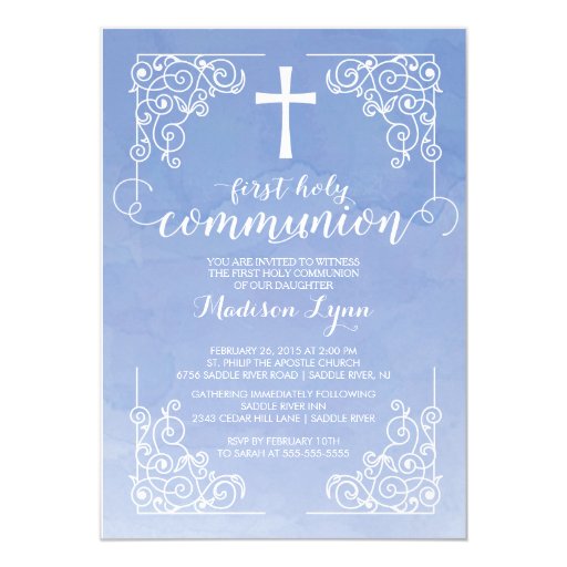 Modern Watercolor First Holy Communion Invitation 5" X 7" Invitation Card (front side)