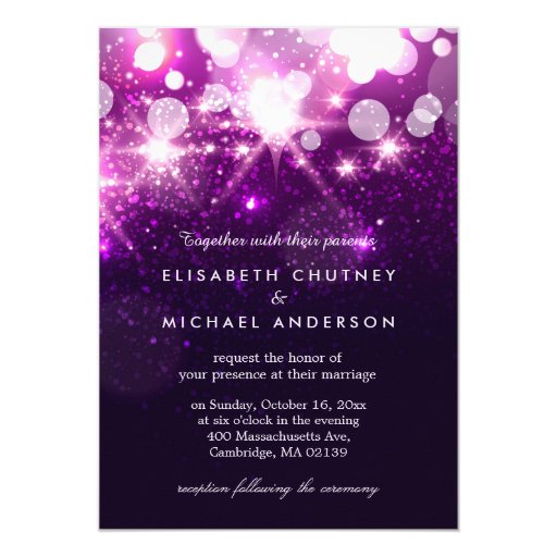 Trendy Purple Glitter Sparkles Stylish Wedding 5x7 Paper Invitation Card (front side)