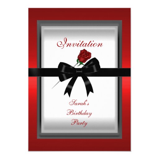 Invitation Elegant Red Rose Black Ribbon Bow 3 5" X 7" Invitation Card