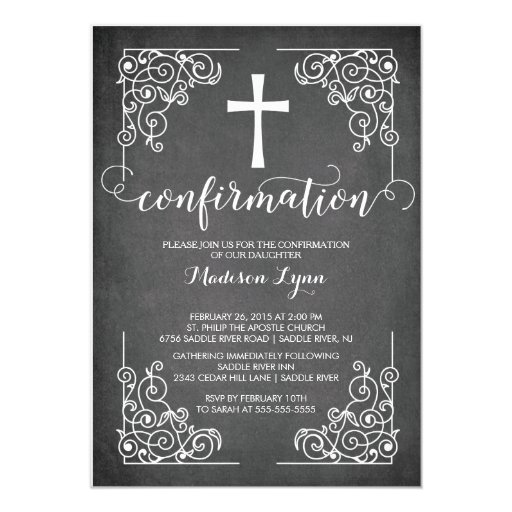 Modern Black Frame Cross Confirmation Invitation 5" X 7" Invitation Card (front side)