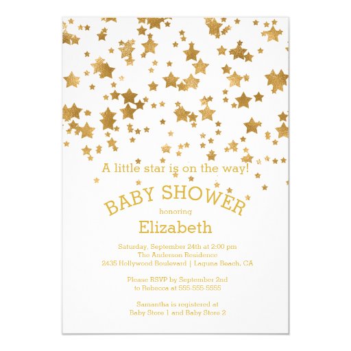 Modern Gold Little Star Baby Shower Invitation 5" X 7" Invitation Card (front side)