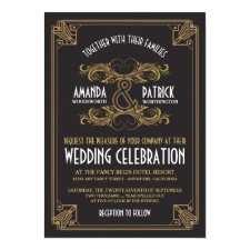 Art Deco Vintage Black & Gold Wedding Invitations