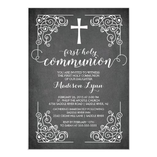Modern Chalkboard First Holy Communion Invitation 5" X 7" Invitation Card (front side)