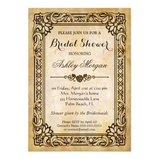 Victorian Bridal Shower - Vintage Antique Frame 5x7 Paper Invitation Card