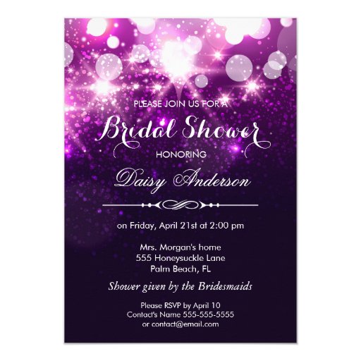 Bridal Shower - Trendy Purple Glitter Sparkles 5x7 Paper Invitation Card