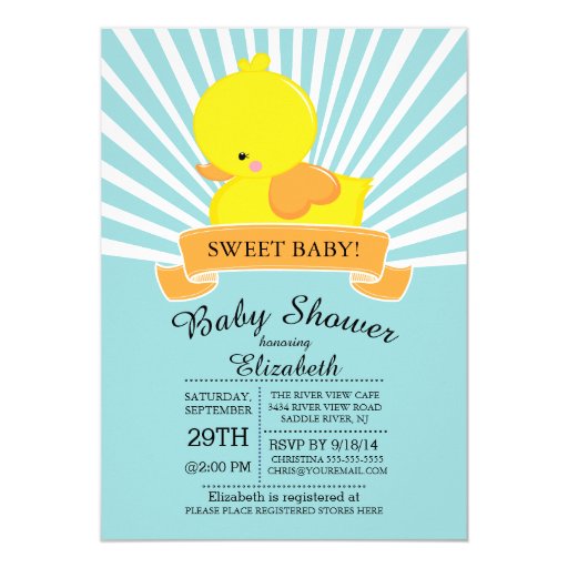 Modern Rubber Duck Neutral Baby Shower Invitation 5" X 7" Invitation Card (front side)