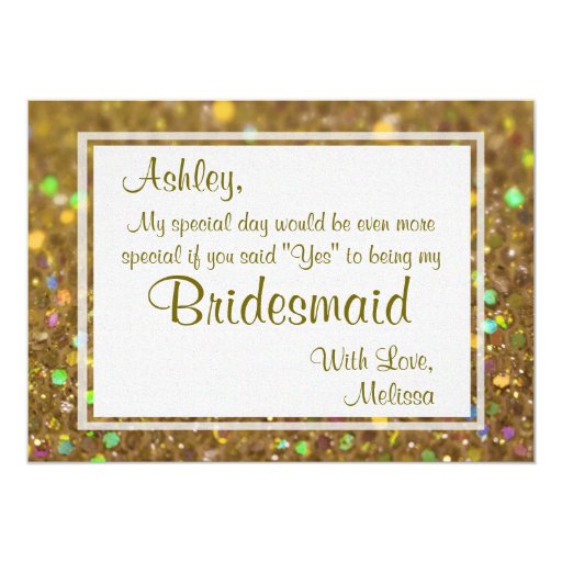 Gold Glitter Glam Will You Be My Bridesmaid 5x7 Paper Invitation Card