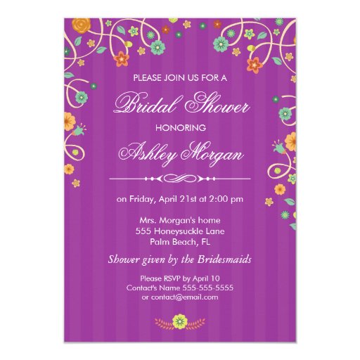 Lavender Purple Swirl Floral Bridal Shower 5x7 Paper Invitation Card