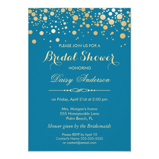 Bridal Shower - Gold Confetti Dots Royal Blue 5x7 Paper Invitation Card