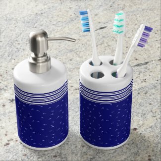Blue & white,4-Toothbrush cup / Soap Dispenser Set