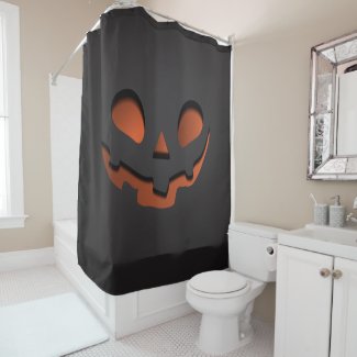 Pumpkin Face Halloween Themed Shower Curtain