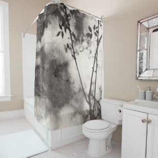 Leaves and Branches Shadows on Stone Wall Shower Curtain