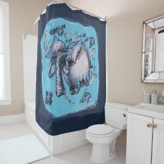 flying elephant fly over the bathroom shower curtain