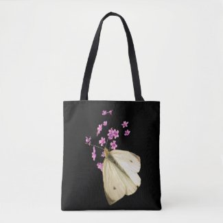 Butterfly on Pink Garden Flowers Floral Tote Bag