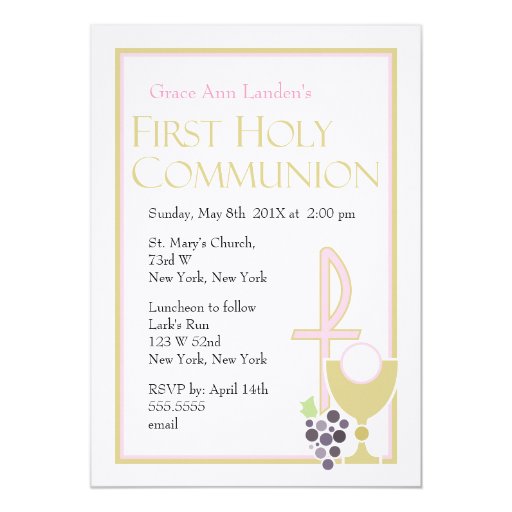 Modern First Communion Invitations  |  Pink 5" X 7" Invitation Card (front side)