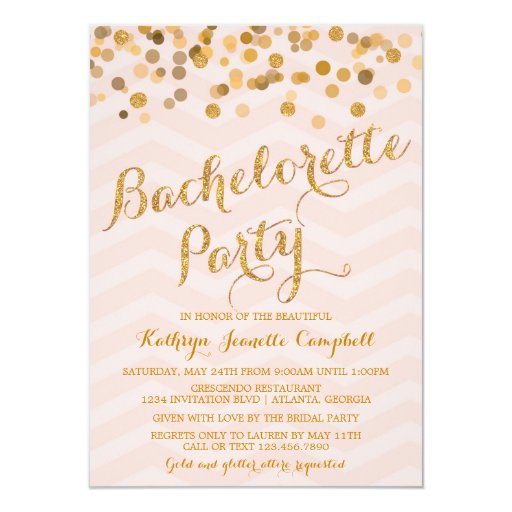 Gold Glittering Confetti Bachelorette Party Invite 4.5" X 6.25" Invitation Card (front side)