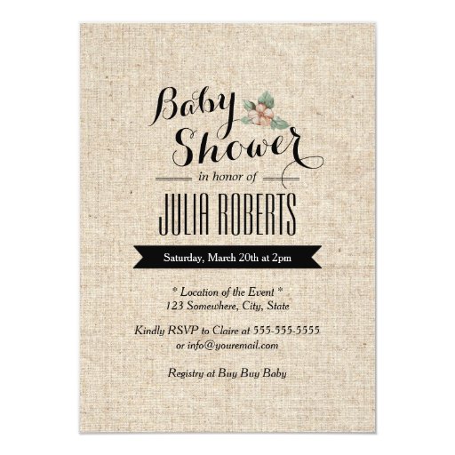 Stylish Rustic Burlap Texture Baby Shower 4.5x6.25 Paper Invitation Card (front side)