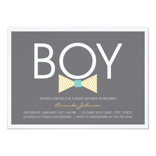 Elegant Bow Tie Boy Baby Shower Invitations 4.5" X 6.25" Invitation Card (front side)