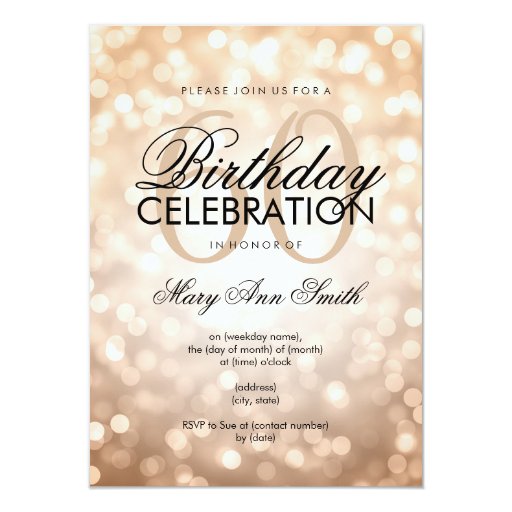 Elegant 60th Birthday Party Copper Glitter Lights 4.5x6.25 Paper Invitation Card (front side)