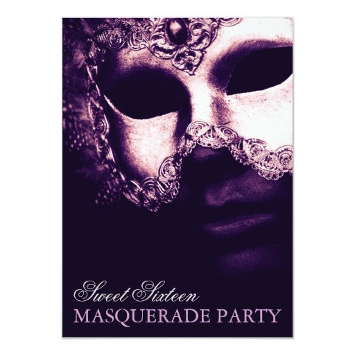 Elegant Purple Sweet 16 Masquerade Party Invites 4.5" X 6.25" Invitation Card (front side)