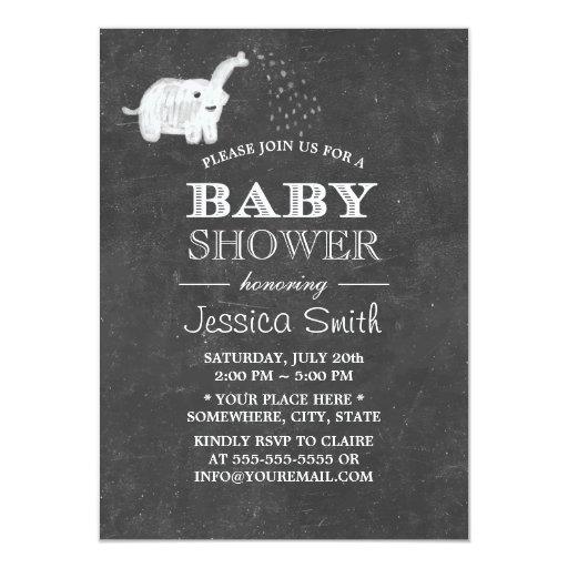 Cute Chalkboard Elephant Baby Shower 4.5x6.25 Paper Invitation Card