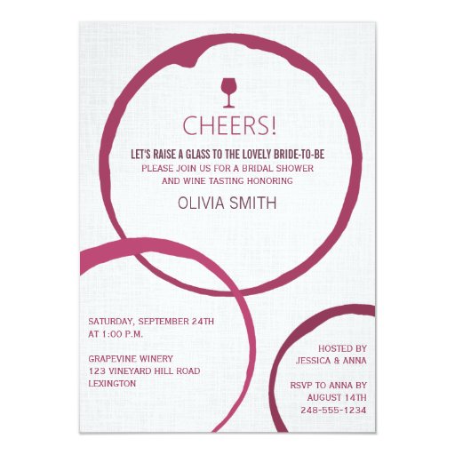 Modern Wine Stain Rings Bridal Shower Invitations 4.5" X 6.25" Invitation Card (front side)