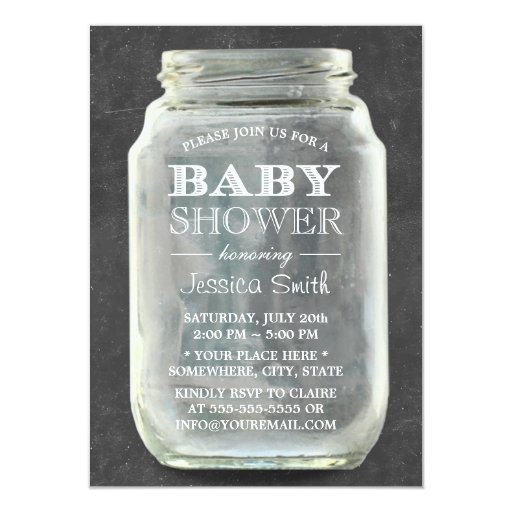 Vintage Chalkboard Mason Jar Baby Shower 4.5x6.25 Paper Invitation Card