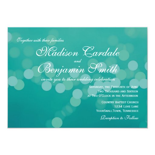 Modern Aqua Blue Green Bokeh Wedding Invitations 4.5" X 6.25" Invitation Ca...
