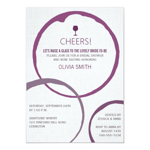 Elegant Wine Stain Rings Bridal Shower Invitations 4.5" X 6.25" Invitation Card (front side)