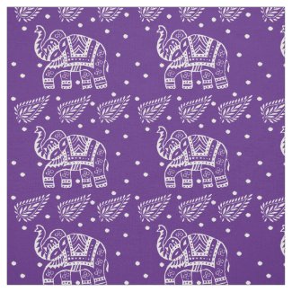 Indian Paisley and Elephant Block-print Purple Fabric