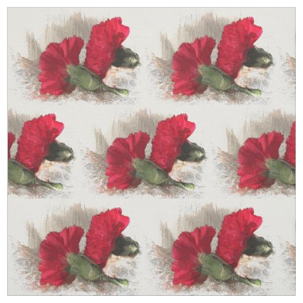 Red Carnation Flowers Fabric