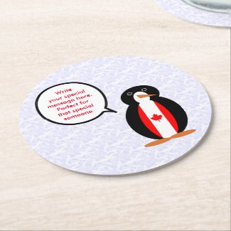 Canadian Holiday Mr. Penguin Round Paper Coaster