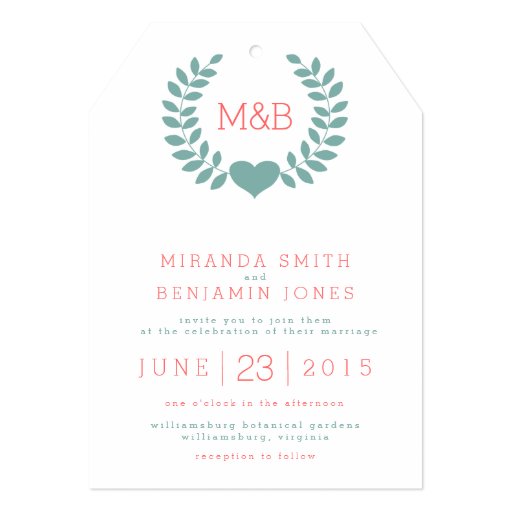 Modern Laurel Monogram Wedding Invitation 5" X 7" Invitation Card (front side)