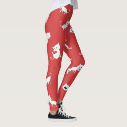Funny red & white spandex cats leggings
