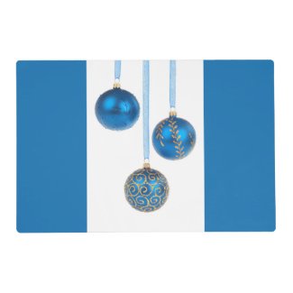 Blue Ball Christmas Ornaments Laminated Placemat