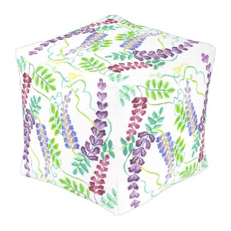 Hand-Painted Watercolor Japanese Wisteria Flowers Outdoor Pouf